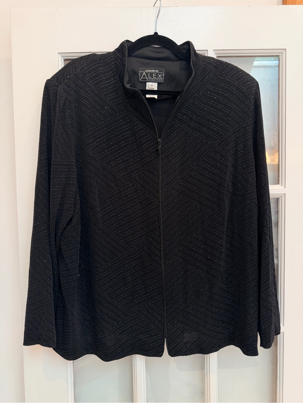 Vintage Alex Evenings Y2K Black Sparkle Shimmer Zip-Front Jacket Plus Size 3X